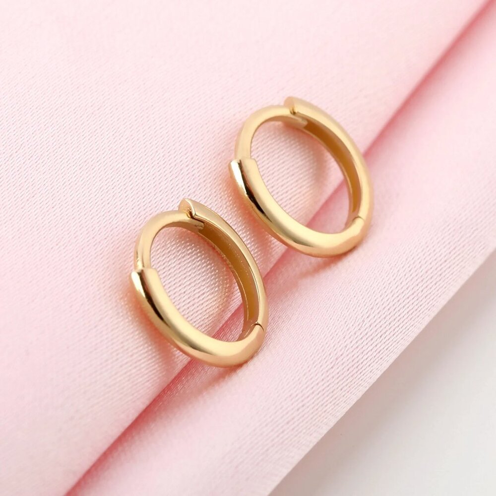 14k Solid Gold Plain Huggies Mini Hoops